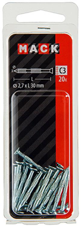 Mack 1017186 – Stahlrippennagel UK St. gehärtet + verzinkt 20 Stück 2,7 x 30 mm | 10 Stück