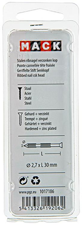 Mack 1017186 – Stahlrippennagel UK St. gehärtet + verzinkt 20 Stück 2,7 x 30 mm | 10 Stück