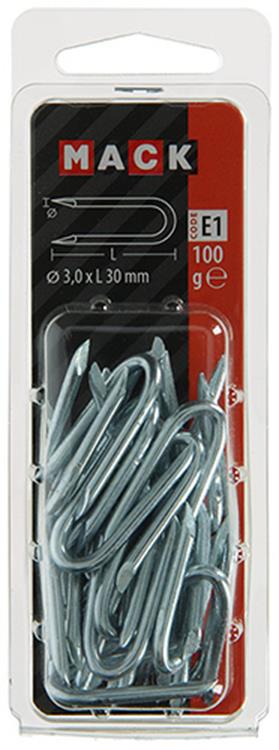 Mack 1017210 – Klammerstahl verzinkt 100 gr 3,0 x 30 mm | 5 Stück