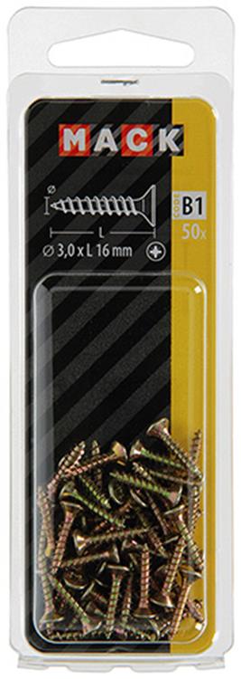 Mack 1017216 - Spanplattenschraube mit Kopf gelb plattiert 50 Stück 3,0 x 16 mm | 10 Stück