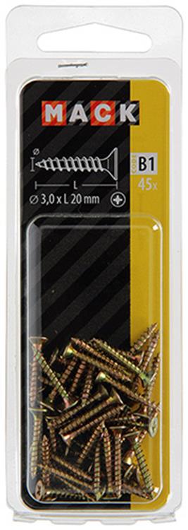 Mack 1017217 - Spanplattenschraube mit Kopf gelb plattiert 45 Stück 3,0 x 20 mm | 10 Stück