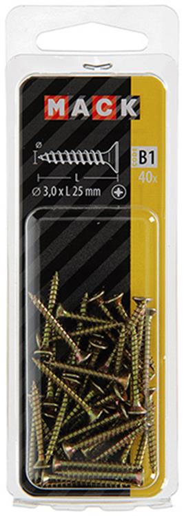 Mack 1017218 - Spanplattenschraube mit Kopf gelb 40 Stück 3,0 x 25 mm | 10 Stück