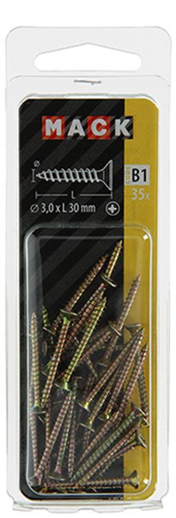 Mack 1017219 - Spanplattenschraube mit Kopf gelb plattiert 35 Stück 3,0 x 30 mm | 10 Stück
