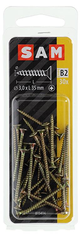Mack 1017220 - Spanplattenschraube mit Kopf gelb plattiert 30 Stück 3,0 x 35 mm | 10 Stück