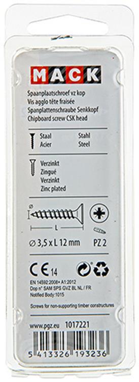 Mack 1017221 - Spanplattenschraube mit Kopf gelb plattiert 45 Stück 3,5 x 12 mm | 10 Stück
