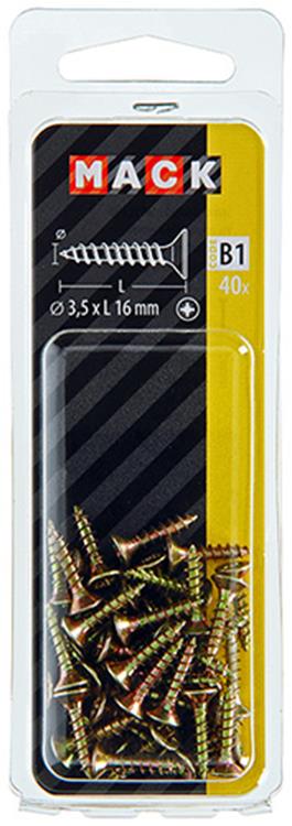 Mack 1017222 - Spanplattenschraube mit Kopf gelb plattiert 40 Stück 3,5 x 16 mm | 10 Stück