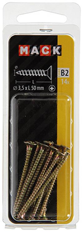 Mack 1017229 - Spanplattenschraube mit Kopf gelb plattiert 14 Stück 3,5 x 50 mm | 10 Stück