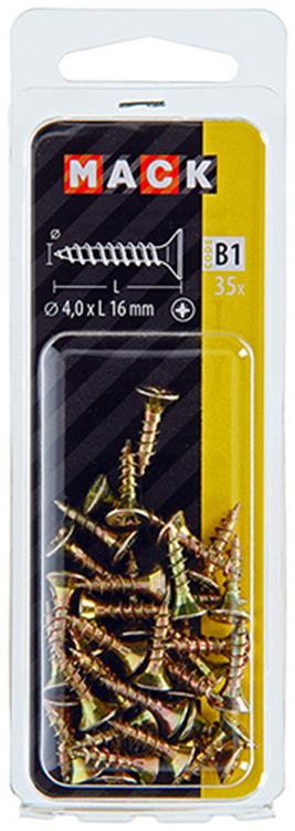 Mack 1017230 - Spanplattenschraube mit Kopf gelb plattiert 35 Stück 4,0 x 16 mm | 10 Stück