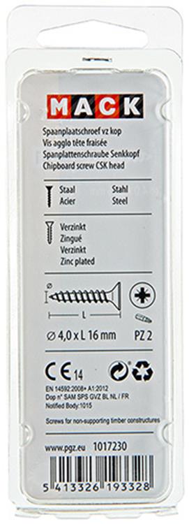 Mack 1017230 - Spanplattenschraube mit Kopf gelb plattiert 35 Stück 4,0 x 16 mm | 10 Stück