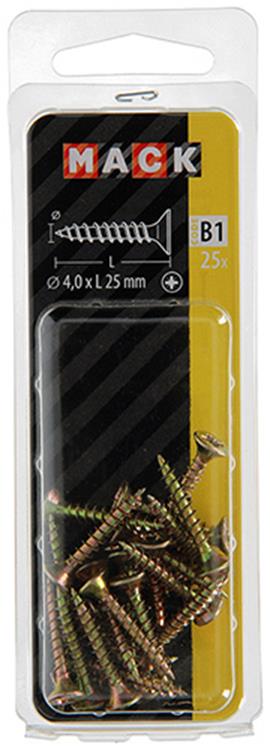 Mack 1017232 - Spanplattenschraube mit Kopf vergilbt 25 Stück 4,0 x 25 mm | 10 Stück
