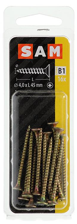 Mack 1017236 - Spanplattenschraube mit Kopf gelb vernickelt 16 Stück 4,0 x 45 mm | 10 Stück