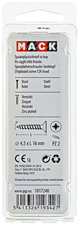 Mack 1017240 - Spanplattenschraube mit Kopf gelb 26 Stück 4,5 x 16 mm | 10 Stück
