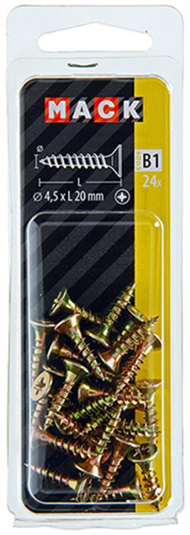 Mack 1017241 - Spanplattenschraube mit Kopf gelb 24 Stück 4,5 x 20 mm | 10 Stück