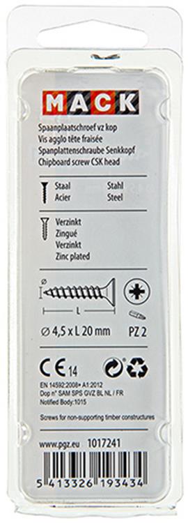 Mack 1017241 - Spanplattenschraube mit Kopf gelb 24 Stück 4,5 x 20 mm | 10 Stück