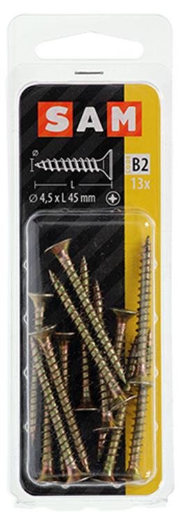 Mack 1017246 - Spanplattenschraube mit Kopf gelb plattiert 13 Stück 4,5 x 45 mm | 10 Stück