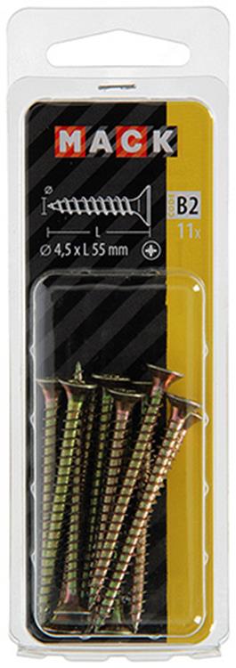 Mack 1017248 - Spanplattenschraube mit Kopf gelb plattiert 11 Stück 4,5 x 55 mm | 10 Stück