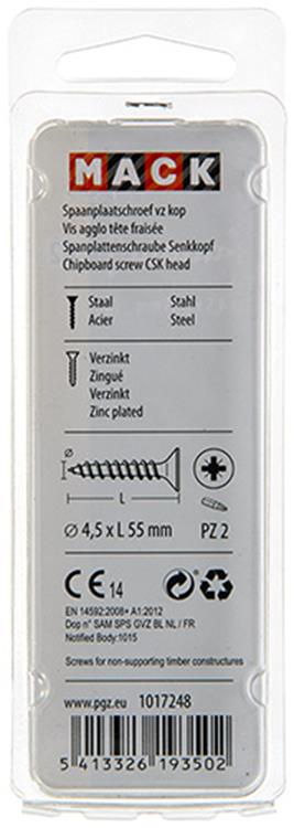 Mack 1017248 - Spanplattenschraube mit Kopf gelb plattiert 11 Stück 4,5 x 55 mm | 10 Stück