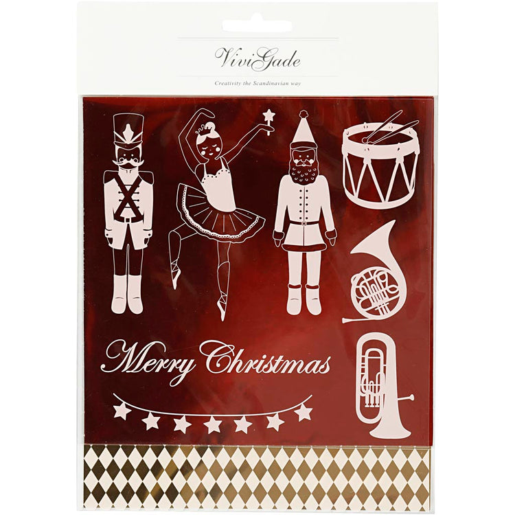 Vivi Gade Dekofolie und Transferblatt, Nussknacker, Weihnachtsmann und Ballerina, Blatt 15x15 cm, Gold, Rot, Weiß, 4 Blatt 1 Box