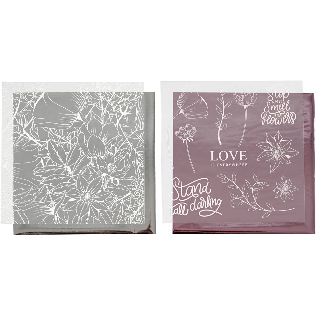 Vivi Gade Dekofolie und Transferfolie, Blumen, Blatt 15x15 cm, rosa, silber, 4 Bögen 1 Box