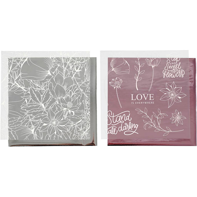 Vivi Gade Dekofolie und Transferfolie, Blumen, Blatt 15x15 cm, rosa, silber, 4 Bögen 1 Box