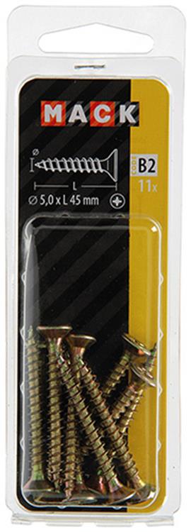 Mack 1017256 - Spanplattenschraube mit Kopf gelb plattiert 11 Stück 5,0 x 45 mm | 10 Stück