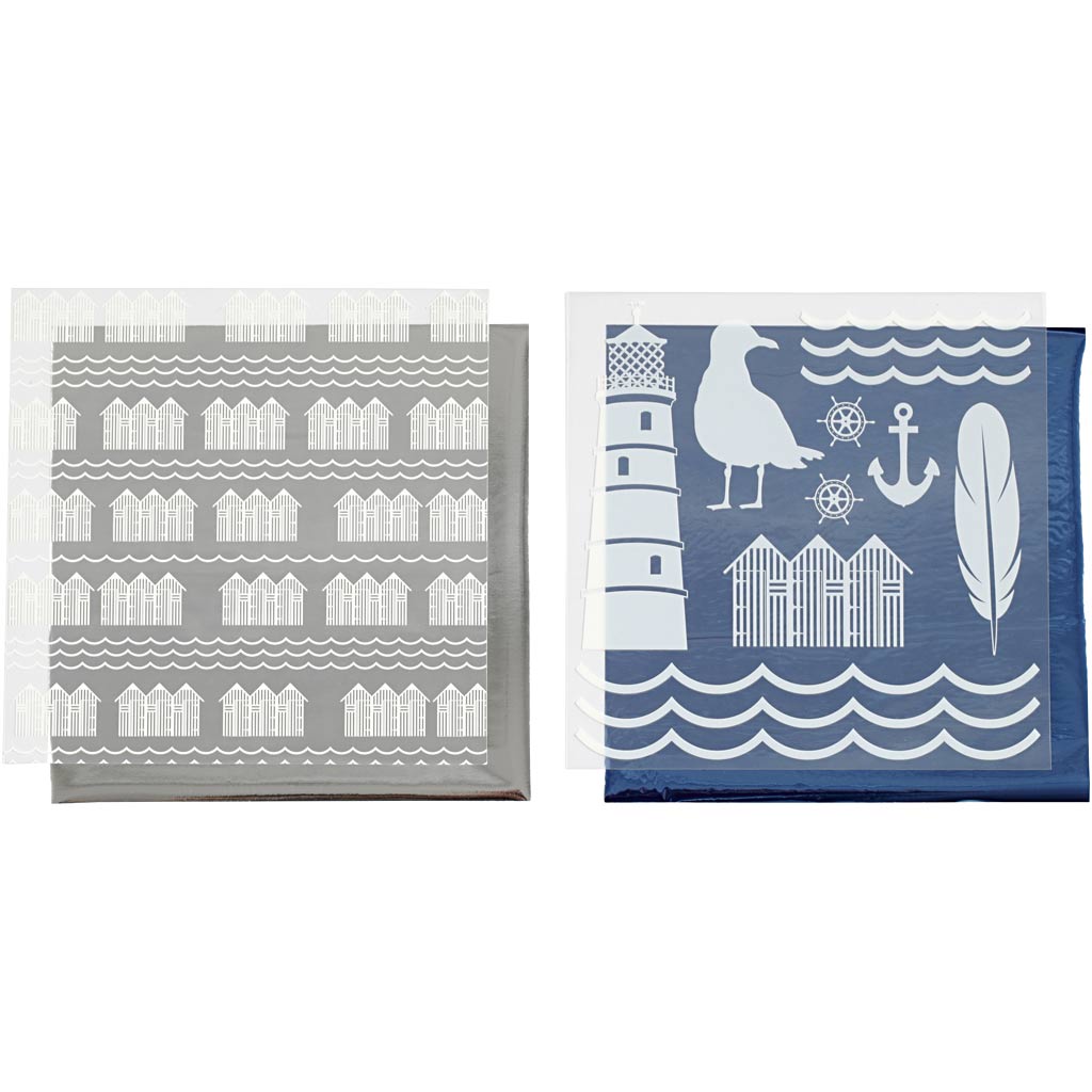 Creativ Company Dekofolie und Transferbogen, Leuchtturm, Bogen 15x15 cm, blau, silber, 2x2 Bögen 1 Karton