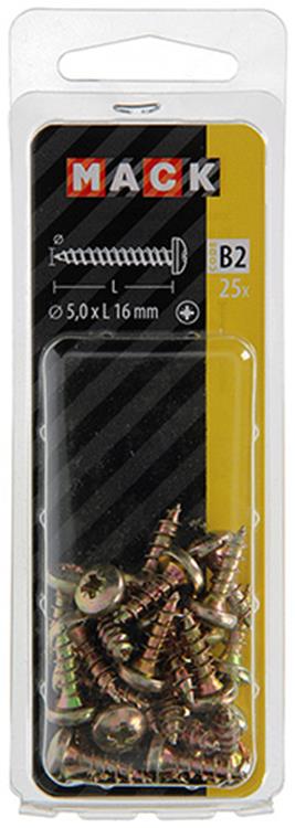 Mack 1017276 - Spanplattenschraube Zylinderkopf gelb plattiert 25 Stück 5,0 x 16 mm | 10 Stück