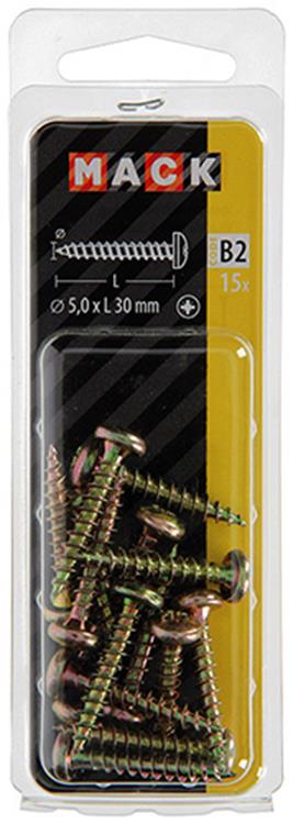 Mack 1017279 - Spanplattenschraube Zylinderkopf gelb plattiert 15 Stück 5,0 x 30 mm | 10 Stück