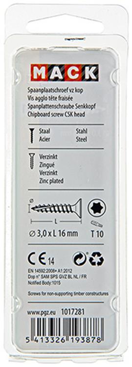 Mack 1017281 - spainplschr.vzkop-selfb. gelb plattiert 50 Stück 3,0 x 16 mm | 10 Stück