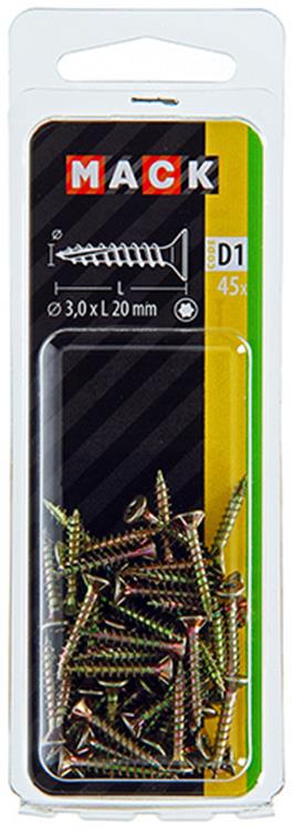 Mack 1017282 - spainplschr.vzkop-selfb. gelb plattiert 45 Stück 3,0 x 20 mm | 10 Stück
