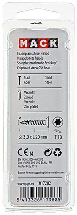 Mack 1017282 - spainplschr.vzkop-selfb. gelb plattiert 45 Stück 3,0 x 20 mm | 10 Stück