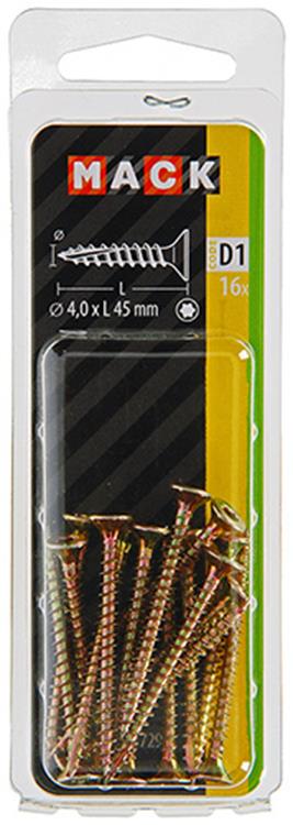 Mack 1017298 - Chip-Schraubenkopf zur Selbstmontage, gelb plattiert, 16 Stück, 4,0 x 45 mm | 10 Stück