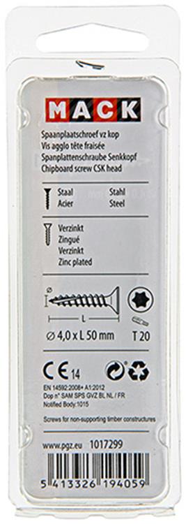 Mack 1017299 - spainplschr.vzkop-selfb. gelb plattiert 15 Stück 4,0 x 50 mm | 10 Stück