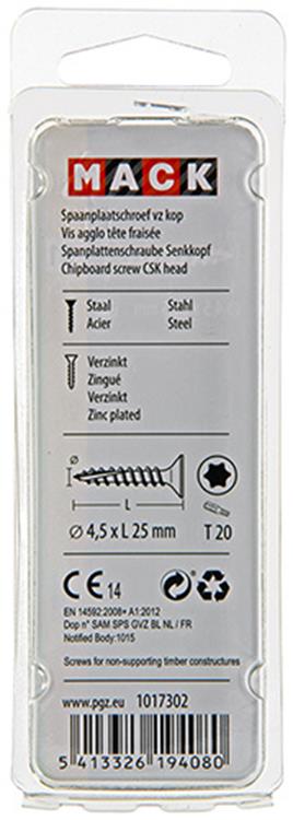 Mack 1017302 - spanienplschr.vzkop-selbstmontage gelb plattiert 20 Stück 4,5 x 25 mm | 10 Stück