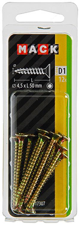 Mack 1017307 - spaanplschr.vzkop-selbstmontage gelb plattiert 12 Stück 4,5 x 50 mm | 10 Stück