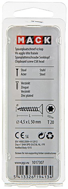 Mack 1017307 - spaanplschr.vzkop-selbstmontage gelb plattiert 12 Stück 4,5 x 50 mm | 10 Stück
