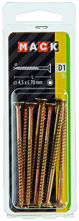 Mack 1017309 - spainplschr.vzkop-selfb. gelb plattiert 9 Stück 4,5 x 70 mm | 10 Stück