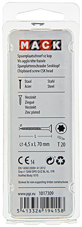Mack 1017309 - spainplschr.vzkop-selfb. gelb plattiert 9 Stück 4,5 x 70 mm | 10 Stück