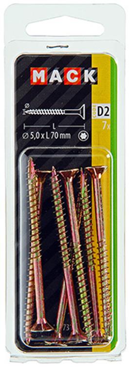 Mack 1017315 - spanienplschr.vzkop-selbstmontage gelb plattiert 7 Stück 5,0 x 70 mm | 10 Stück