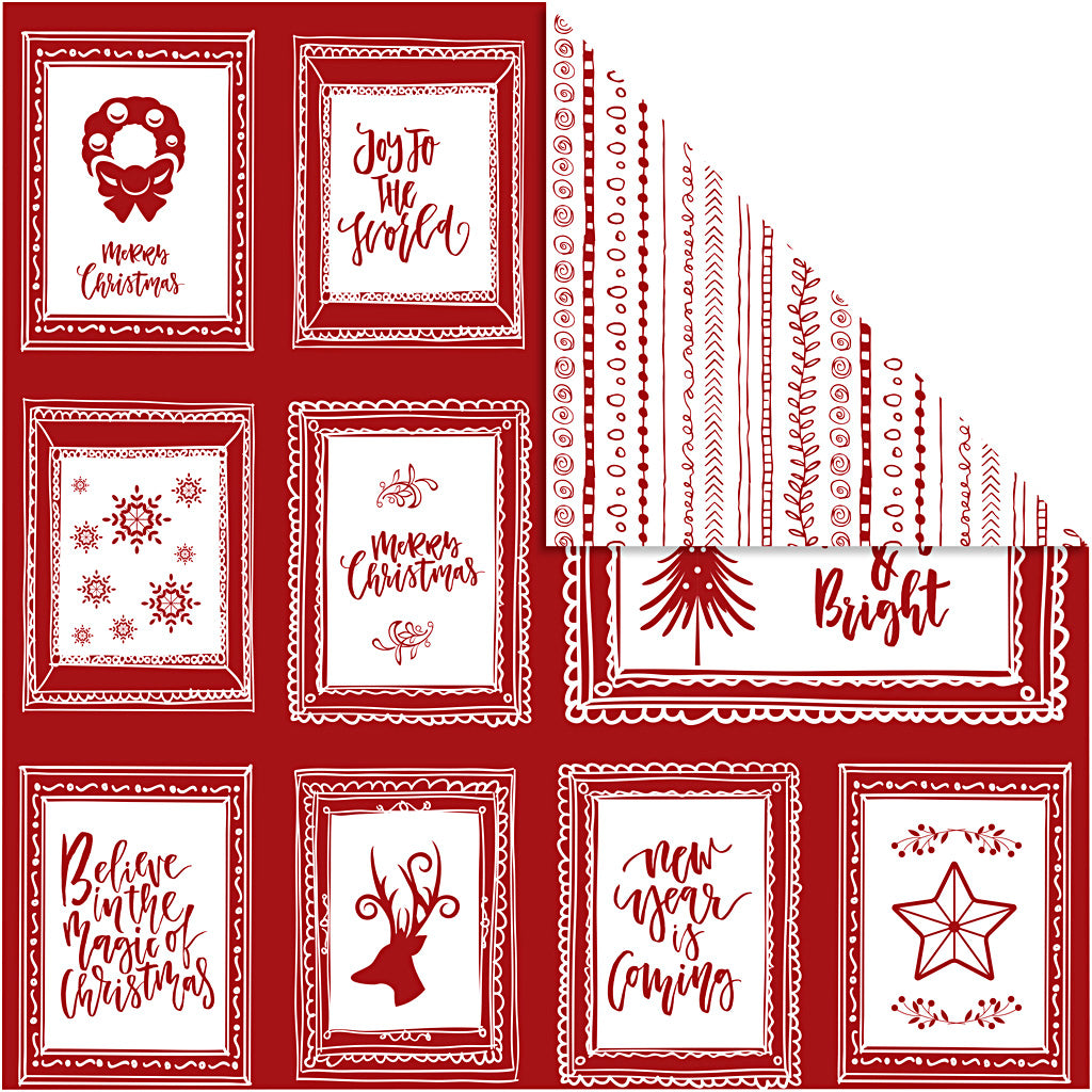Vivi Gade Designpapier, Rahmen mit Text und Kritzeleien, Blatt 30,5 x 30,5 cm, 180 g, 5 Blatt 1 Box