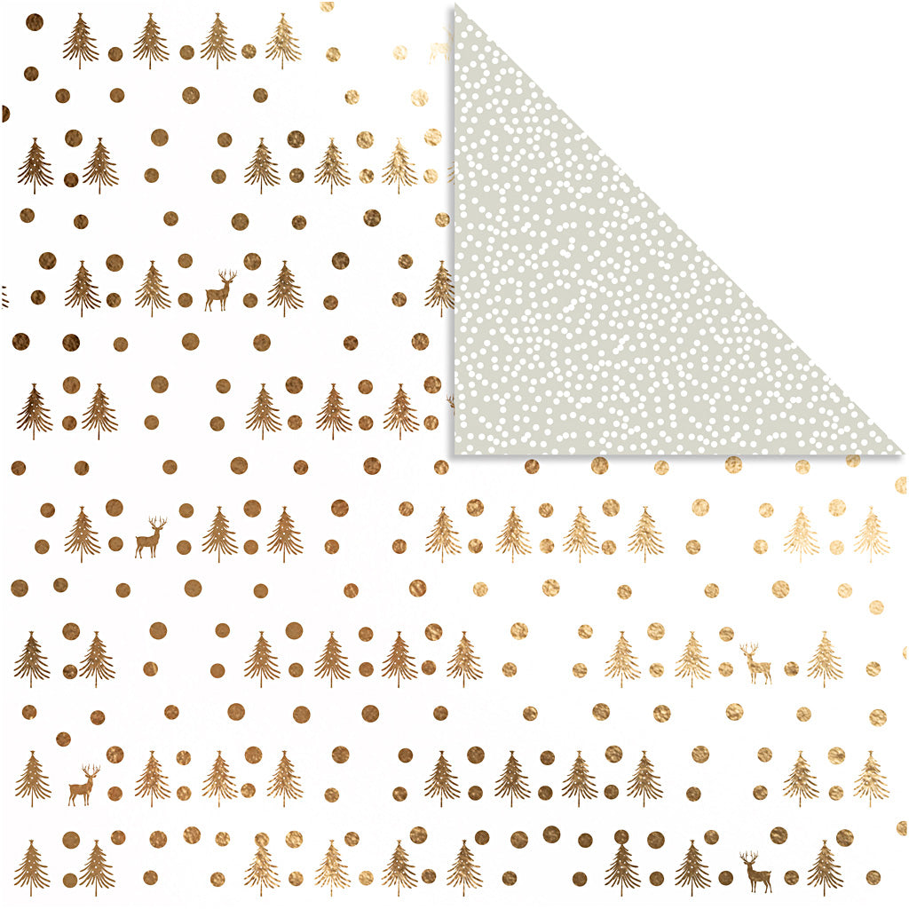 Vivi Gade Designpapier, Hirsch und Punkte, Blatt 30,5 x 30,5 cm, 180 g, Gold, 3 Blatt 1 Box