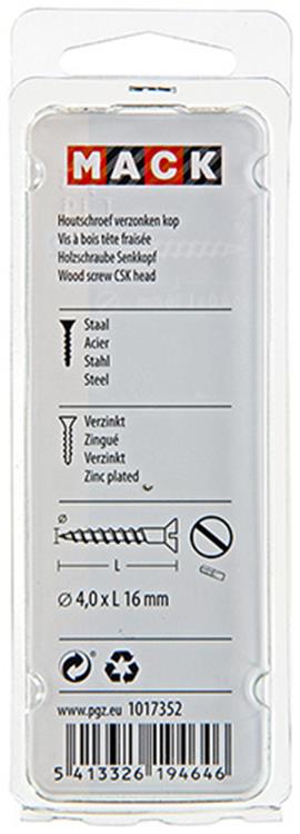 Mack 1017352 - Holzschraube Senkkopf verzinkt 24 Stück 4,0 x 16 mm | 10 Stück