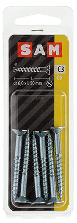 Mack 1017366 - Holzschraube Senkkopf verzinkt 6 Stück 6,0 x 50 mm | 10 Stück