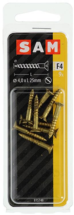 Mack 1019653 - Holzschraube Senkkopf Messing 9 Stück 4,0 x 25 mm | 10 Stück