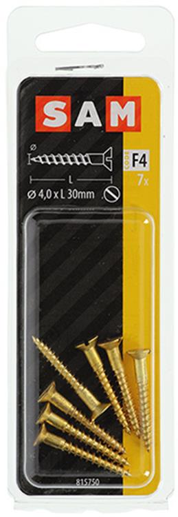 Mack 1019654 - Holzschraube Senkkopf Messing 7 Stück 4,0 x 30 mm | 10 Stück