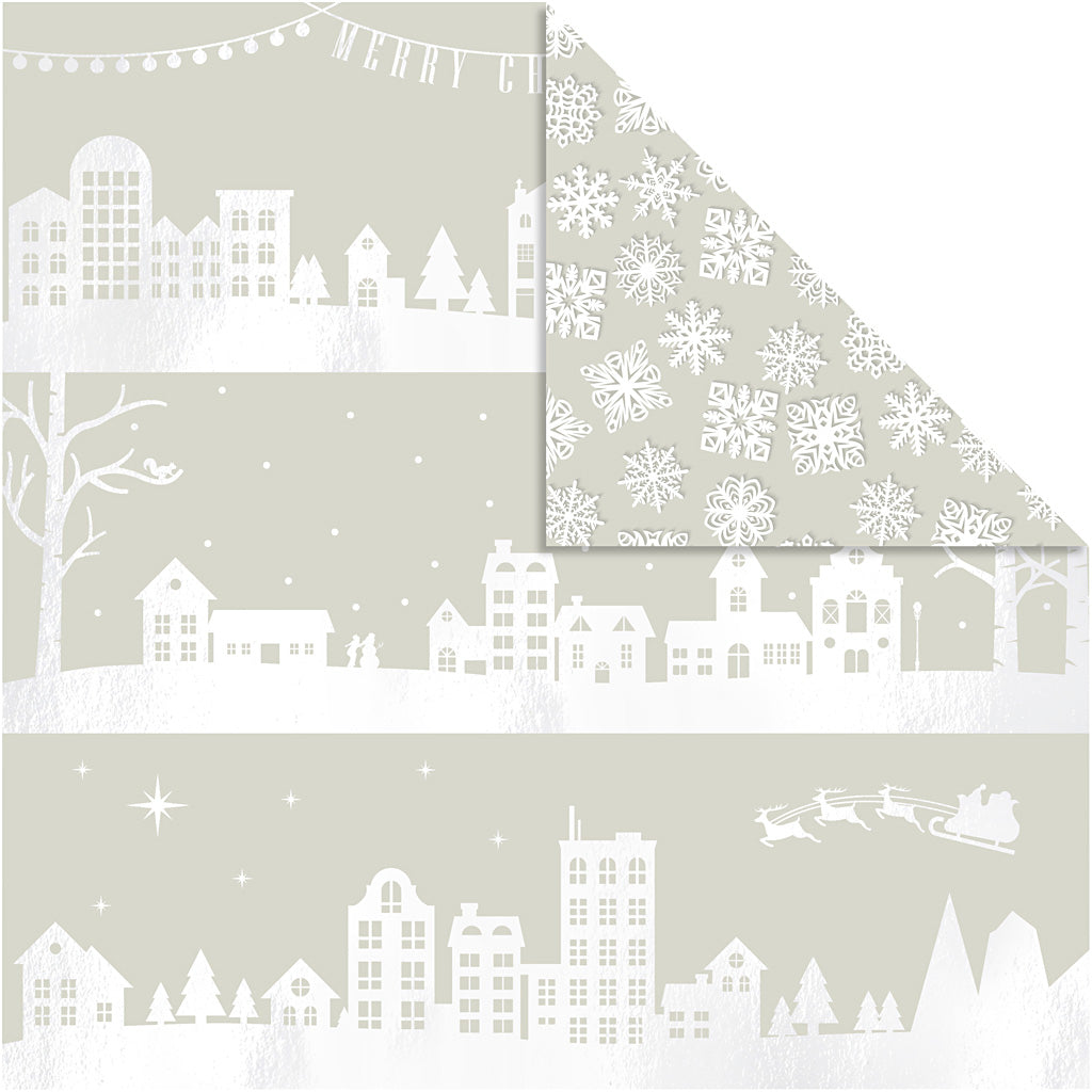 Vivi Gade Designpapier, Häuser und Schneeflocken, Blatt 30,5 x 30,5 cm, 180 g, 3 Blatt 1 Box