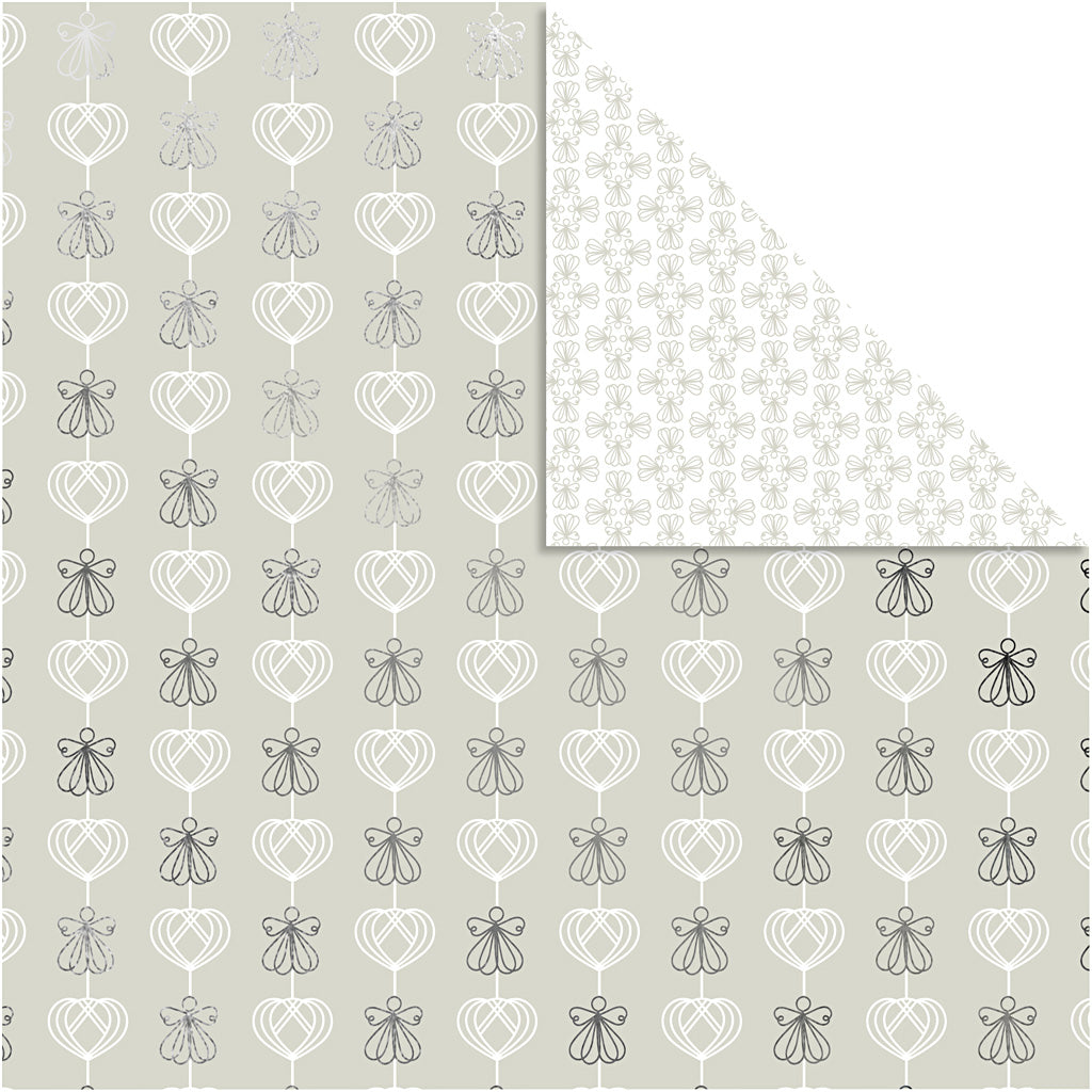 Vivi Gade Designpapier, Engel und Herzen, Blatt 30,5 x 30,5 cm, 180 g, Silber, 3 Blatt 1 Box