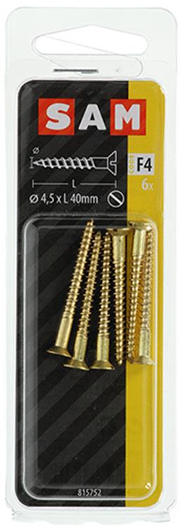 Mack 1019655 - Holzschraube Senkkopf Messing 6 Stück 4,5 x 40 mm | 10 Stück