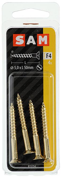 Mack 1019656 - Holzschraube Senkkopf Messing 4 Stück 5,5 x 50 mm | 10 Stück