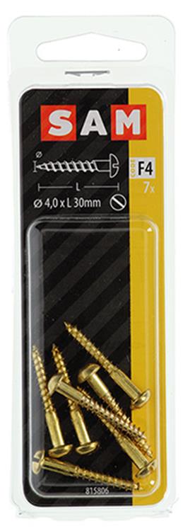 Mack 1019665 - Holzschraube Linsenkopf Messing 7 Stück 4,0 x 30 mm | 10 Stück